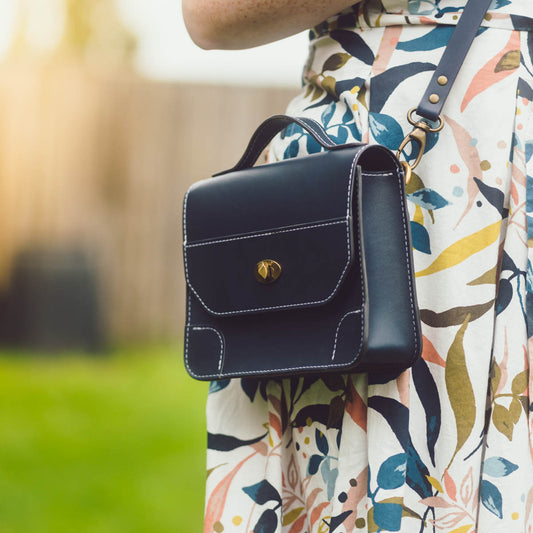 Crossbody Satchel style Bag - In Navy Blue Leather