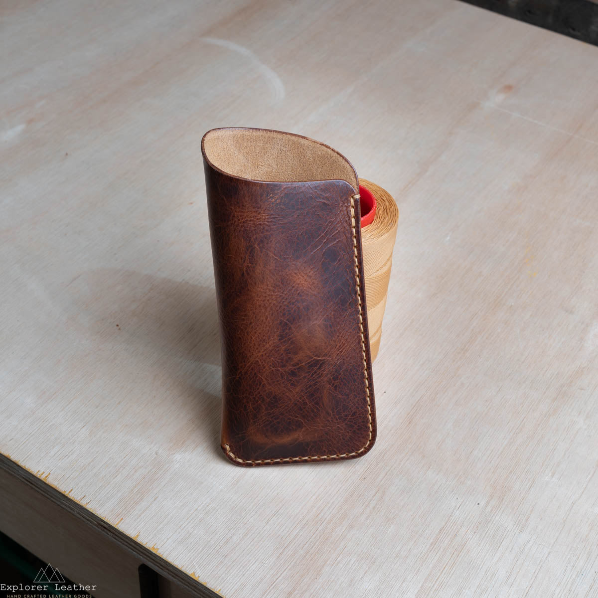 Glasses/Sunglasses Slip Case - Full Grain Italian Leather - Cognac Brown with Tan Stitching