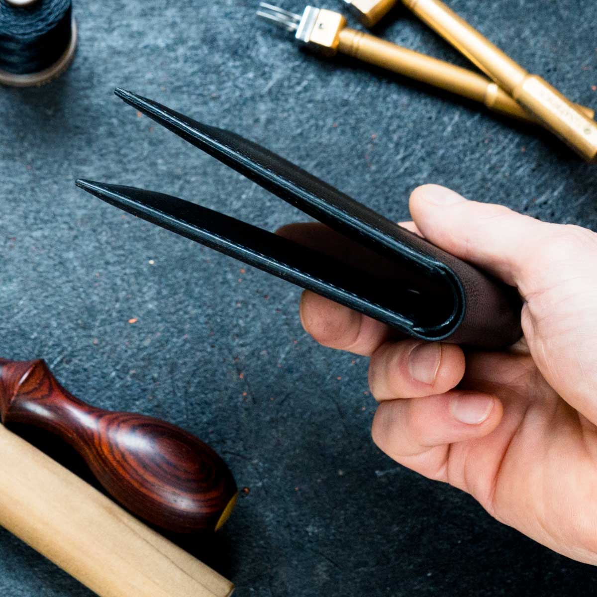 Classic Bi-Fold Wallet - Signature Collection - Italian Full Grain Leather - Black Hatch with black stitching