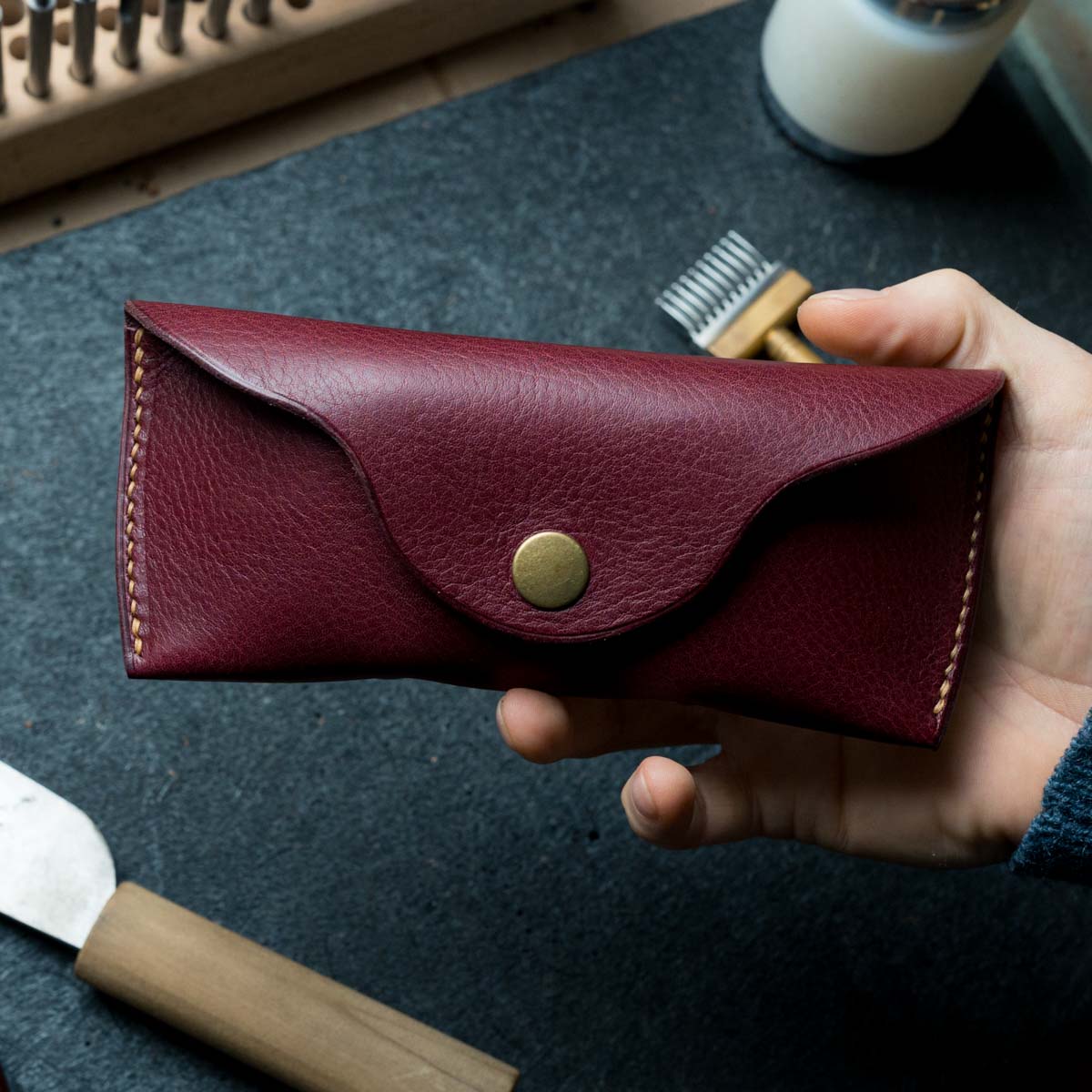 Glasses/Sunglasses Case - Full Grain Leather - Navy Blue