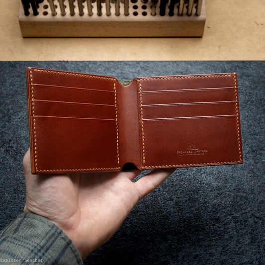 Classic Bi-Fold Wallet - Signature Collection- Italian Full Grain Leather - Olive Green and Tan Brown