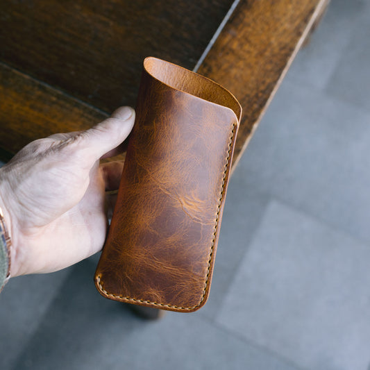 Napoli brown and yellow leather glasses slip case, handmade in England