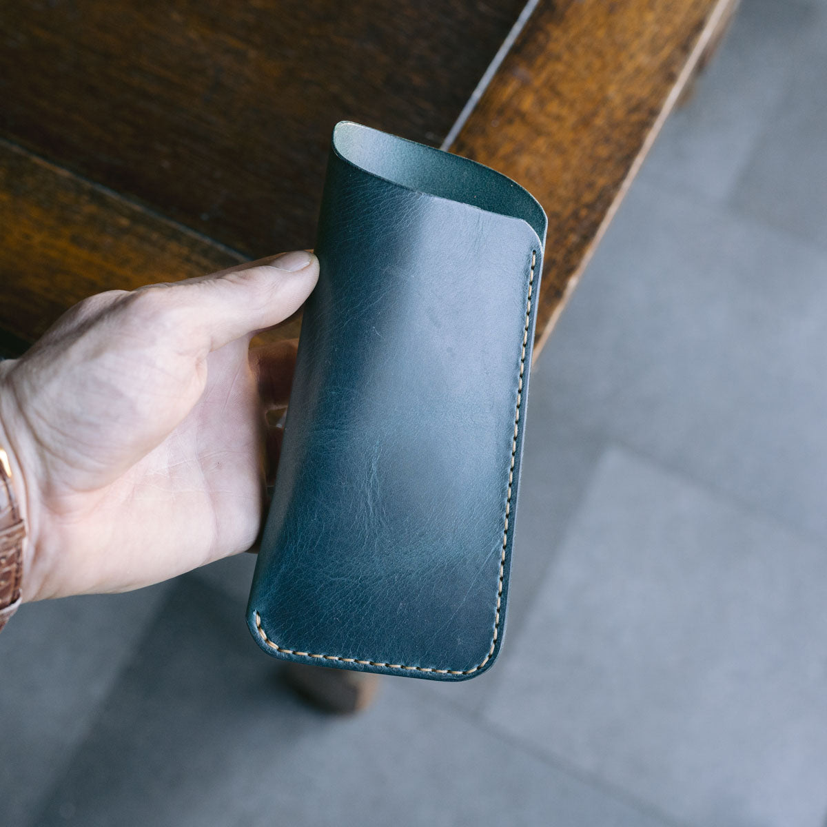 Ortensia blue Badalassi Carlo Wax leather glasses slip case, front view