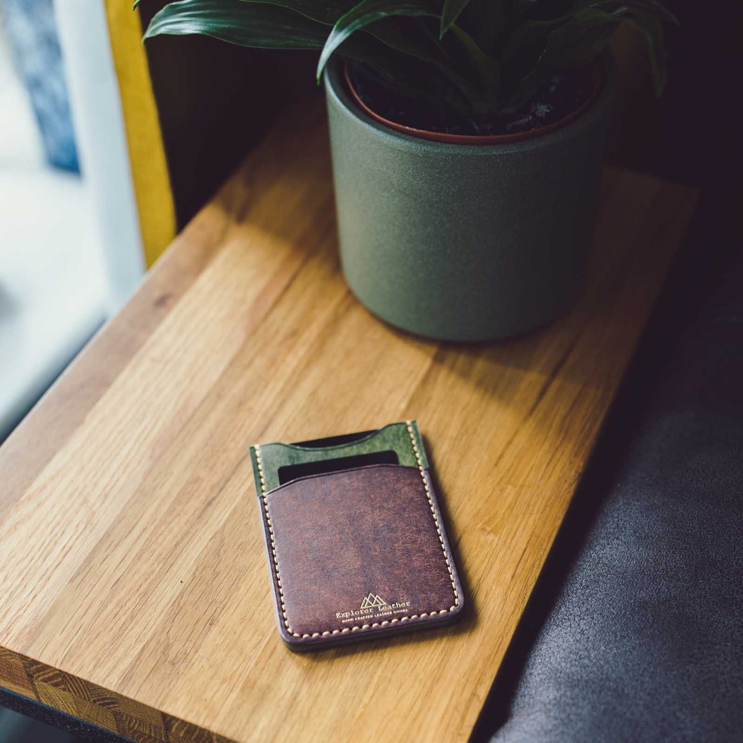 Oliva green and tabacco brown pueblo card holder