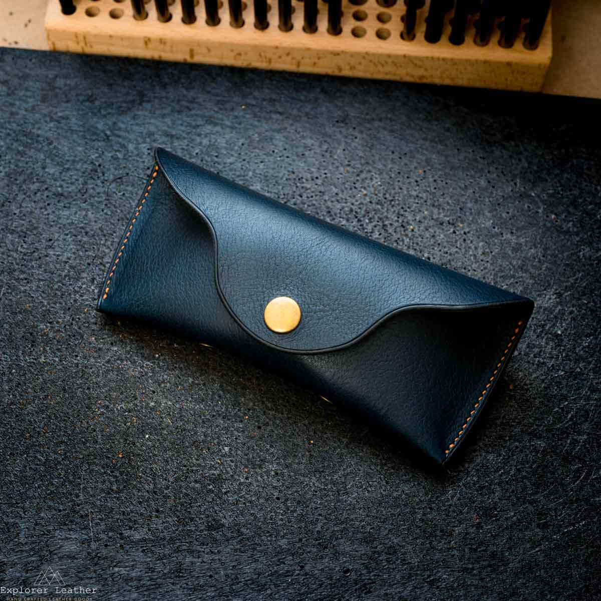 Glasses/Sunglasses Case - Full Grain Leather - Navy Blue