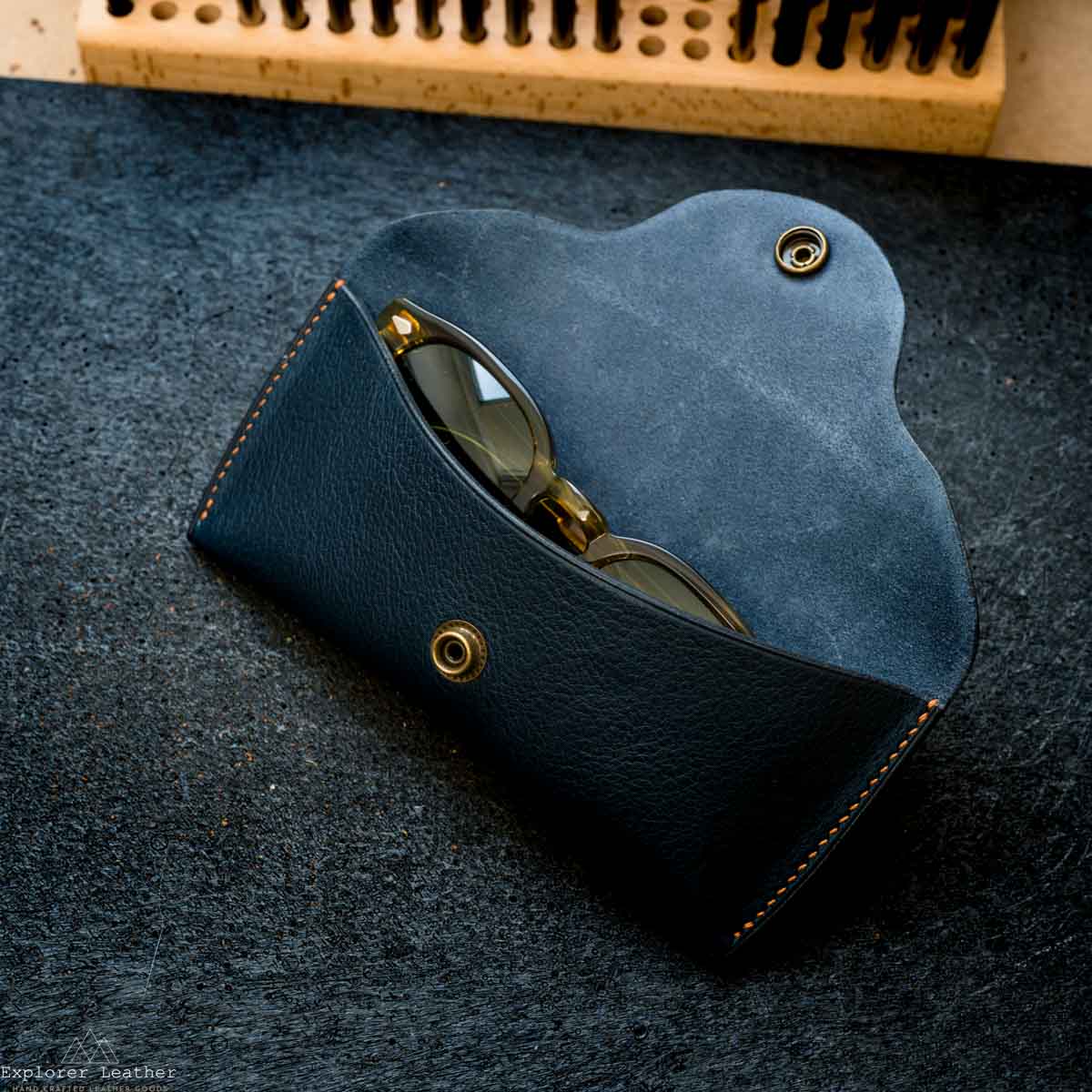 Glasses/Sunglasses Case - Full Grain Leather - Navy Blue