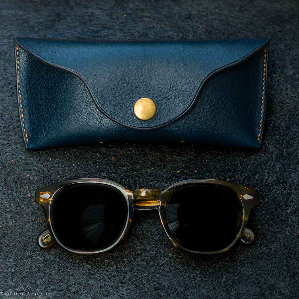 Glasses/Sunglasses Case - Full Grain Leather - Navy Blue