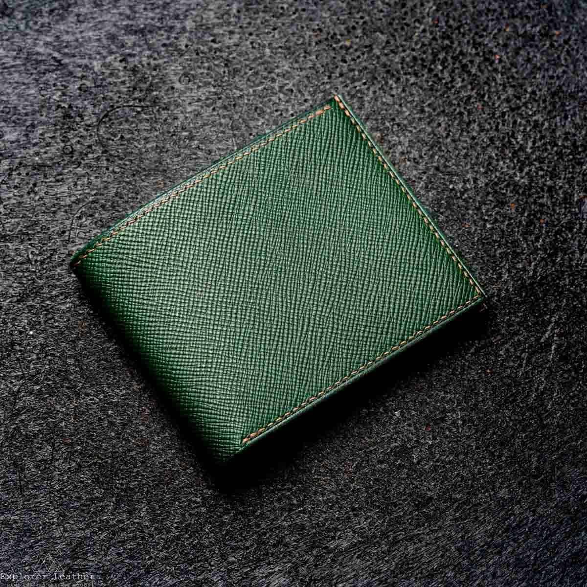 Classic Bi-Fold Wallet V2- Italian Full Grain Leather - Green and Brown Hatch