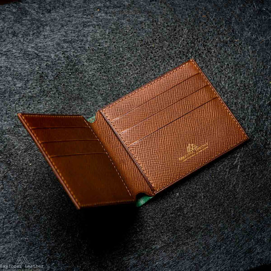 Classic Bi-Fold Wallet - Signature Collection- Italian Full Grain Leather - Green and Brown Hatch