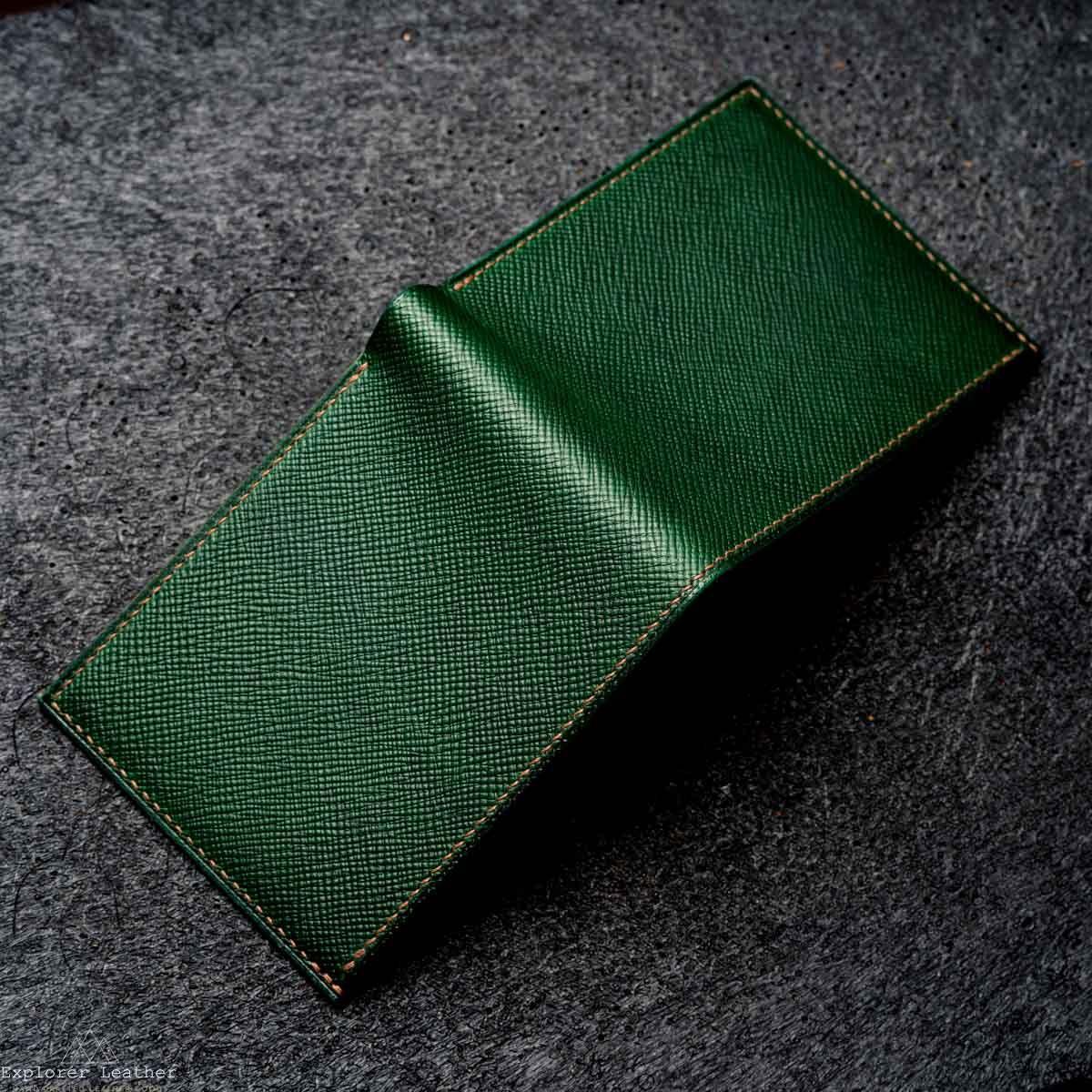 Classic Bi-Fold Wallet V2- Italian Full Grain Leather - Green and Brown Hatch