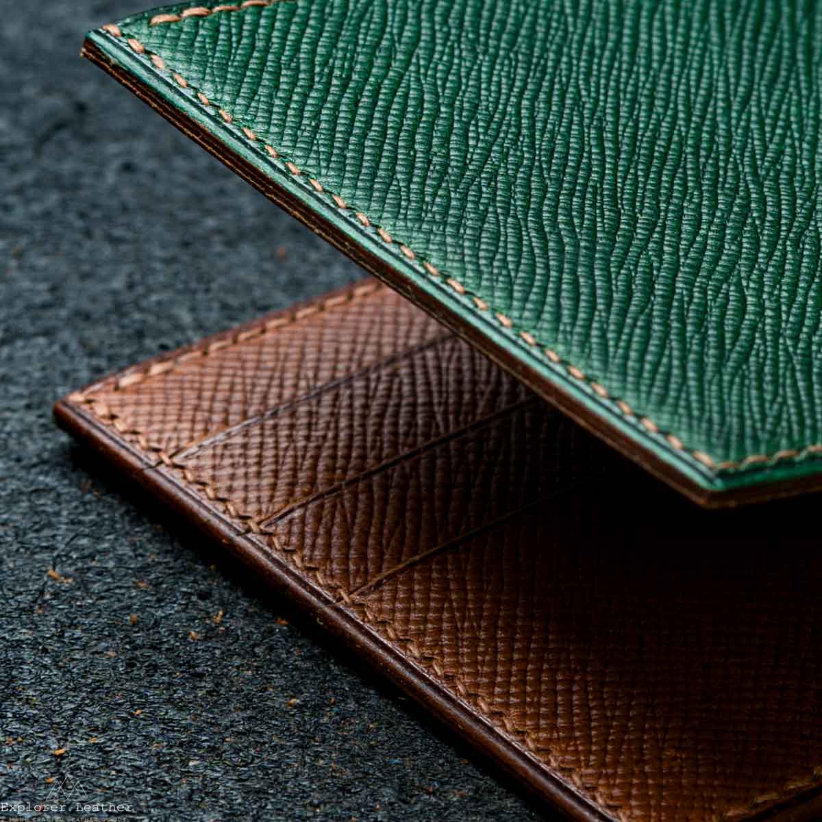 Classic Bi-Fold Wallet V2- Italian Full Grain Leather - Green and Brown Hatch