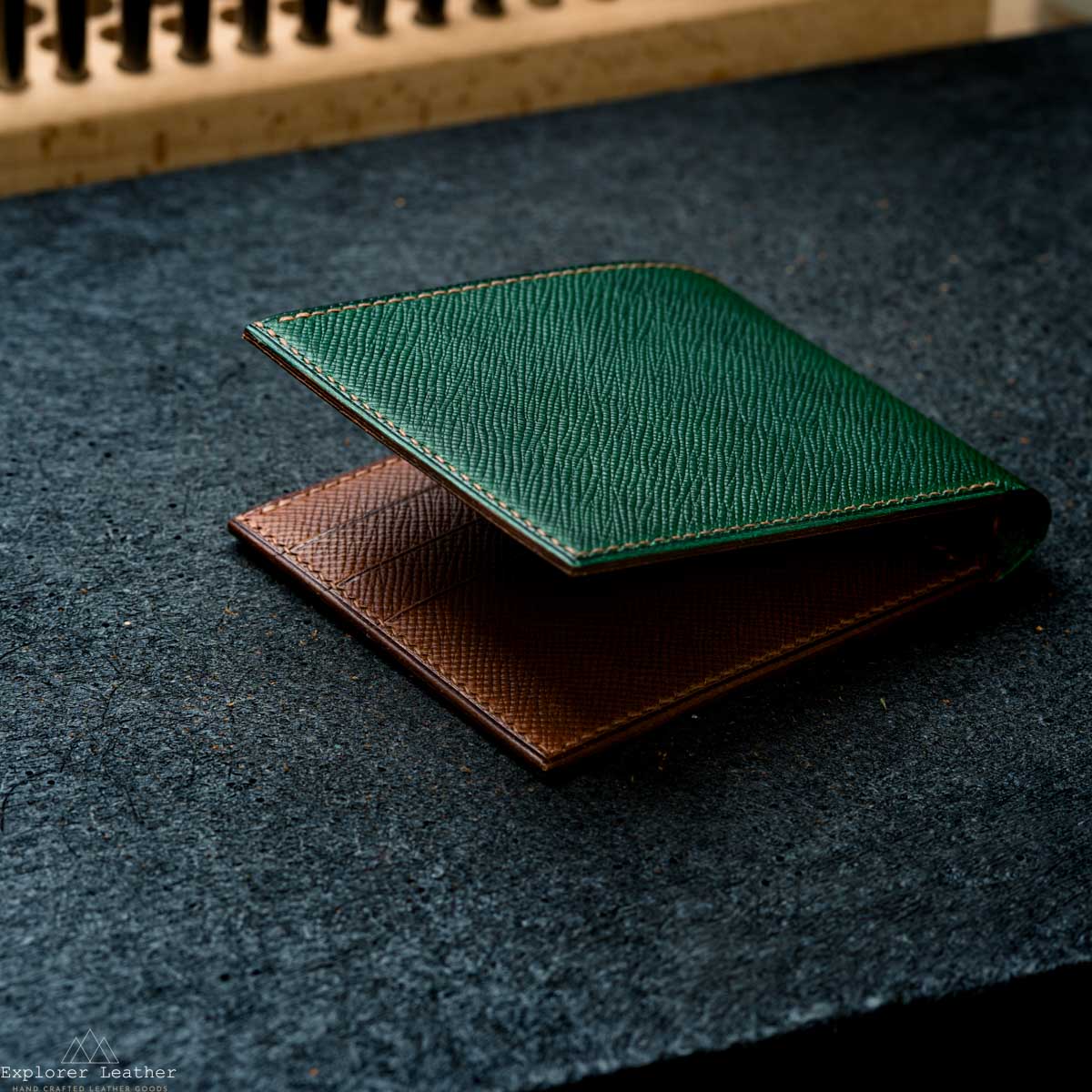 Classic Bi-Fold Wallet V2- Italian Full Grain Leather - Green and Brown Hatch