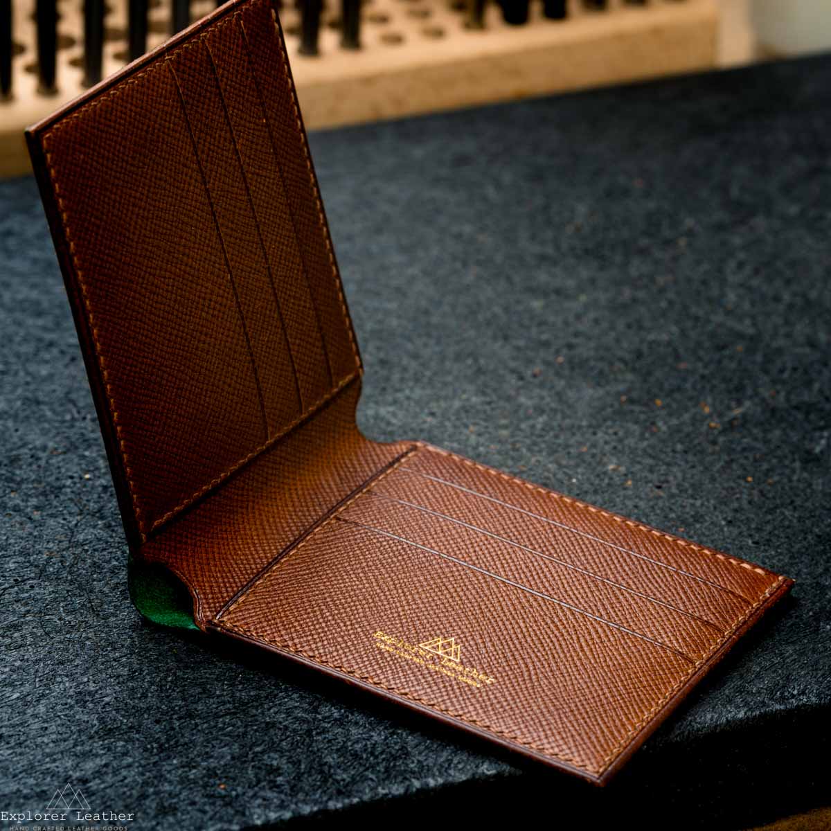 Classic Bi-Fold Wallet V2- Italian Full Grain Leather - Green and Brown Hatch