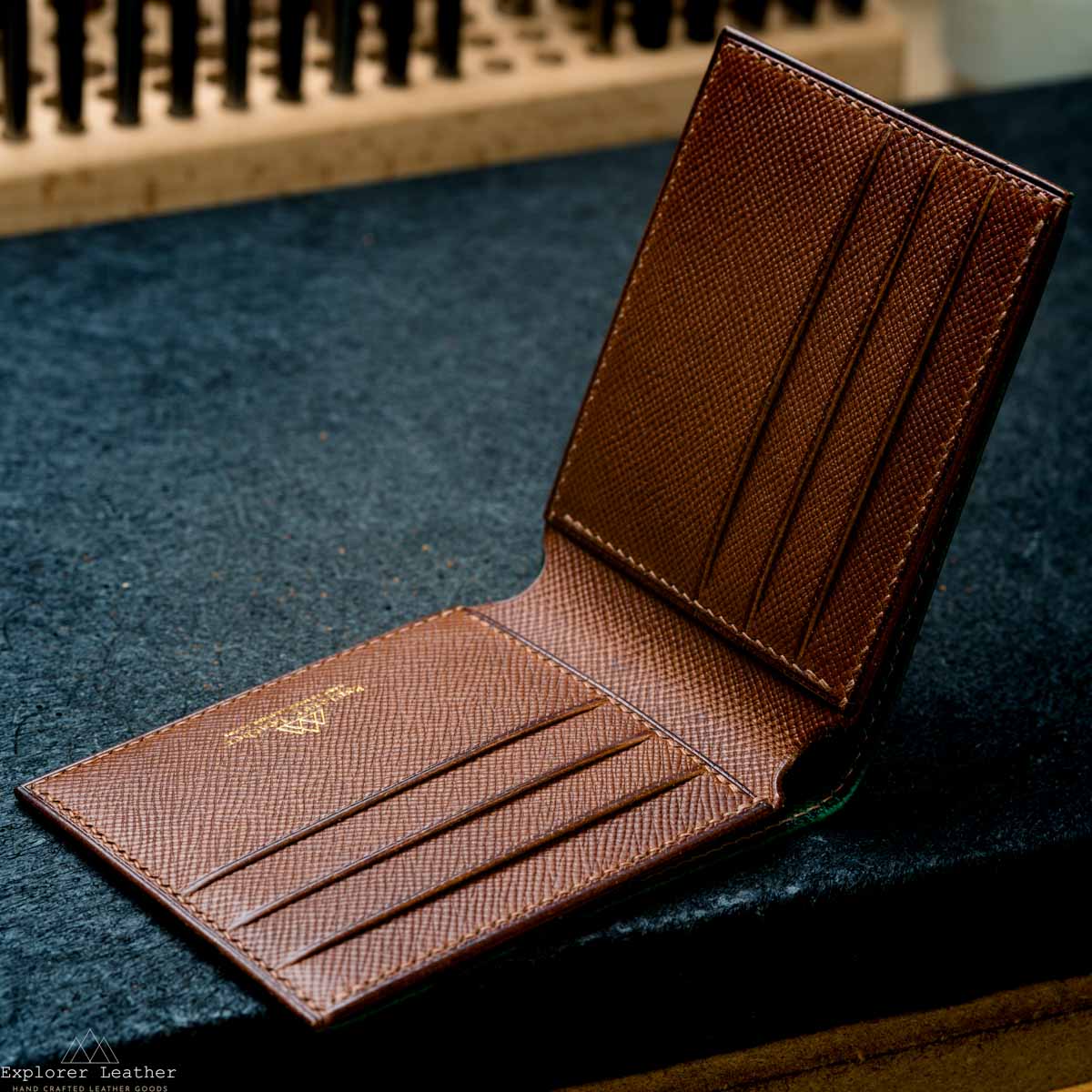 Classic Bi-Fold Wallet V2- Italian Full Grain Leather - Green and Brown Hatch