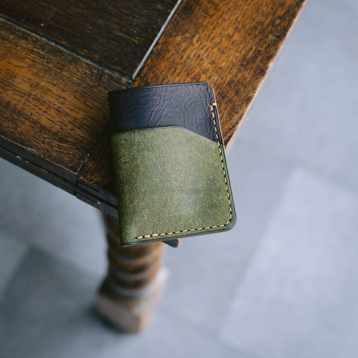 Minimalist Cardholder - Brown and Green with Tan stitching