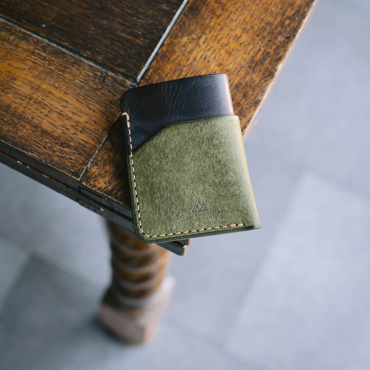 Minimalist Cardholder - Brown and Green with Tan stitching