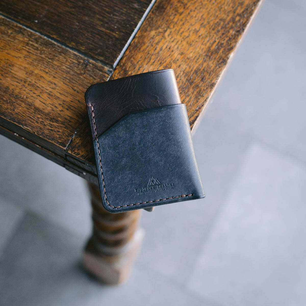 Minimalist Cardholder  - Navy Blue and Brown with Tan stitching