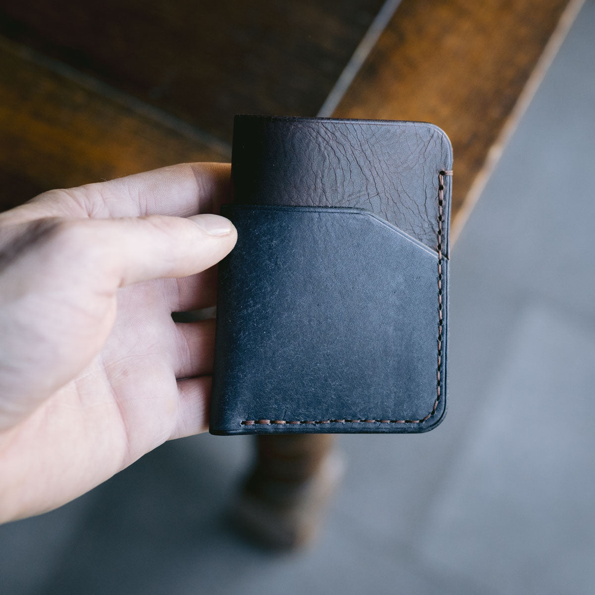 Minimalist Cardholder  - Navy Blue and Brown with Tan stitching