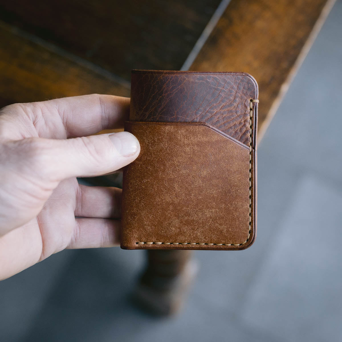 Minimalist Cardholder - Cognac and Tan with Tan stitching