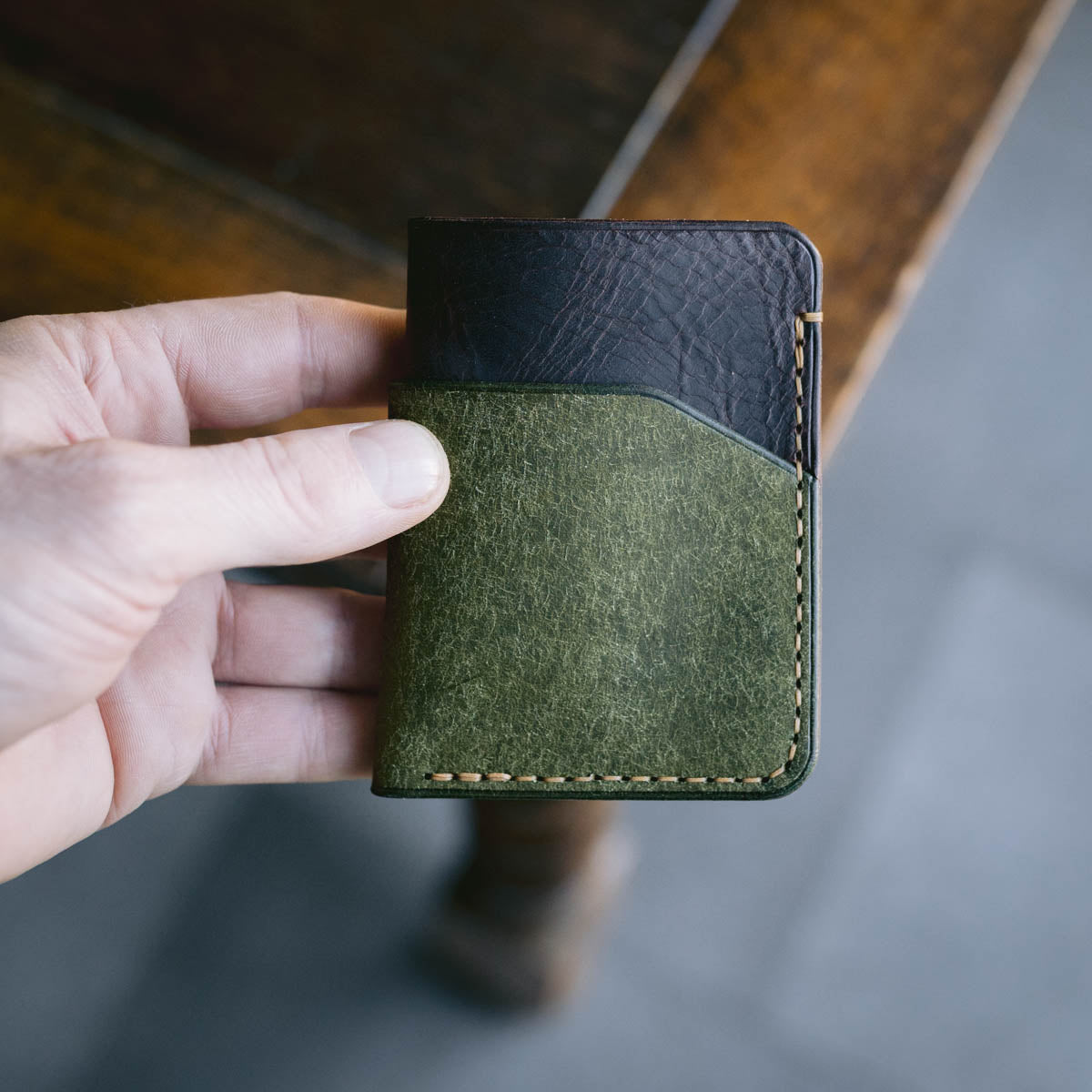 Minimalist Cardholder - Brown and Green with Tan stitching