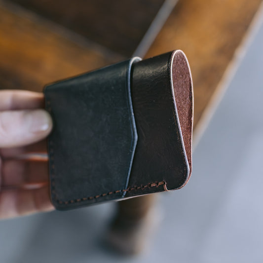 Minimalist Cardholder  - Navy Blue and Brown with Tan stitching
