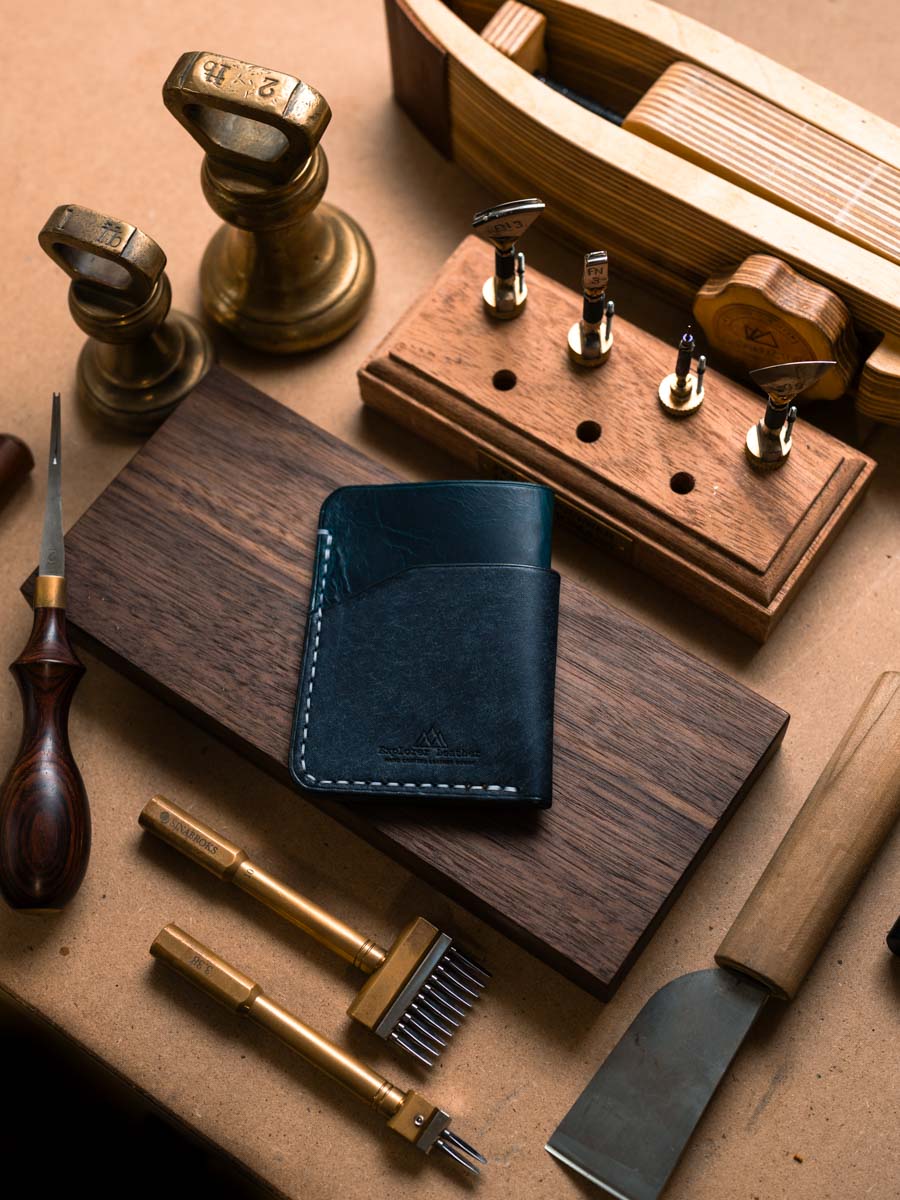 Front of three pocket leather card holder