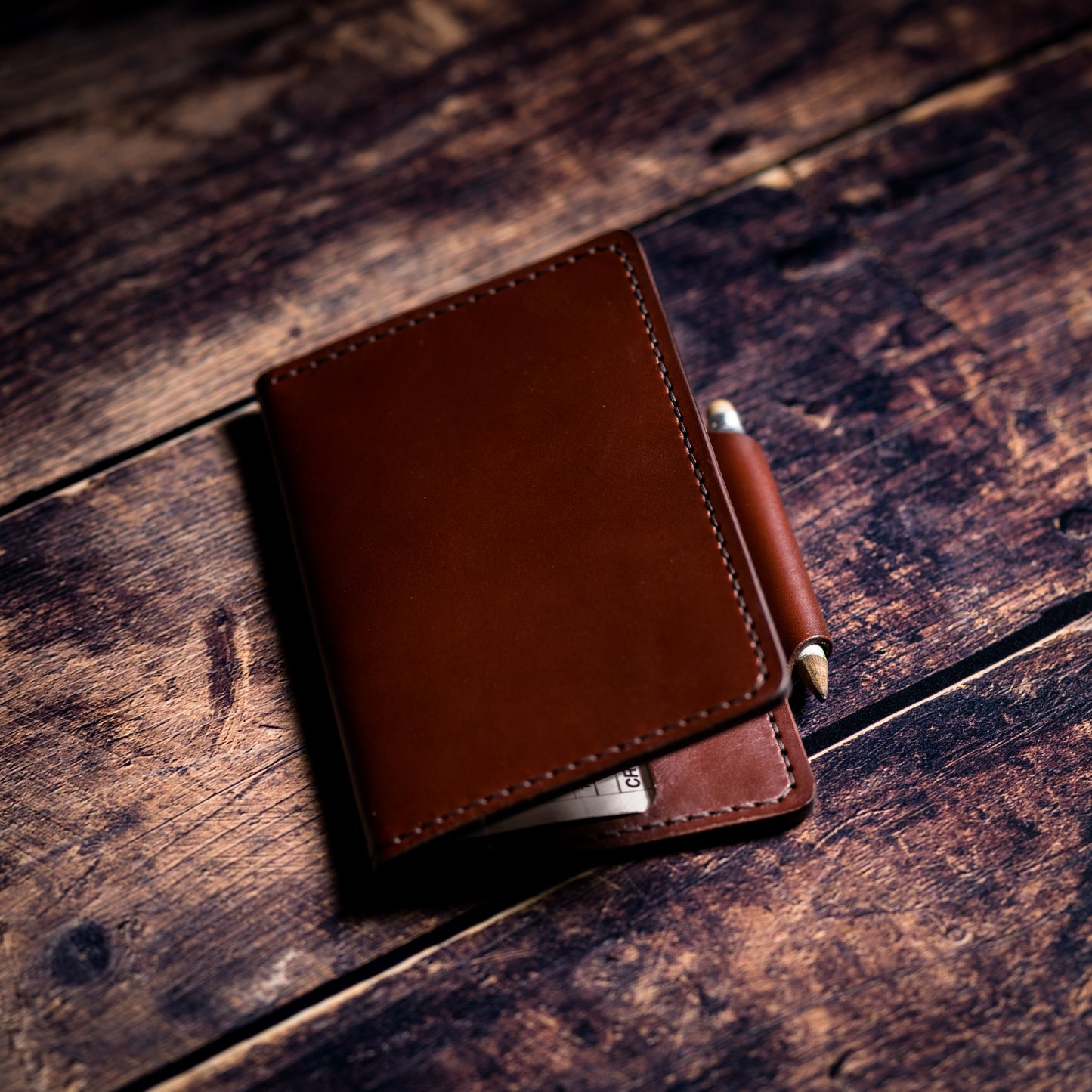 Golf Score Card Holder in Chestnut Brown - Full grain English leather