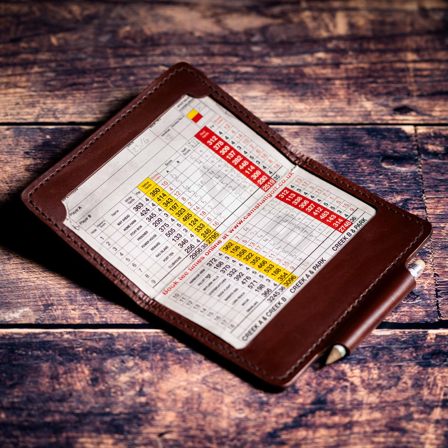 Golf Score Card Holder in Chestnut Brown - Full grain English leather