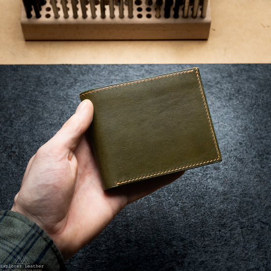 Classic Bi-Fold Wallet - Italian Full Grain Leather - Olive Green and Tan Brown